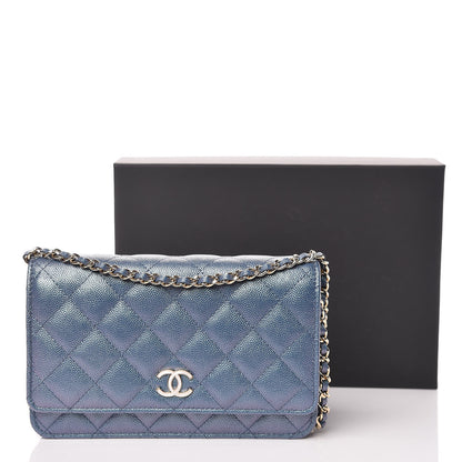 Chanel Iridescent Caviar Quilted Wallet On Chain WOC Dark Blue 11 of 11
