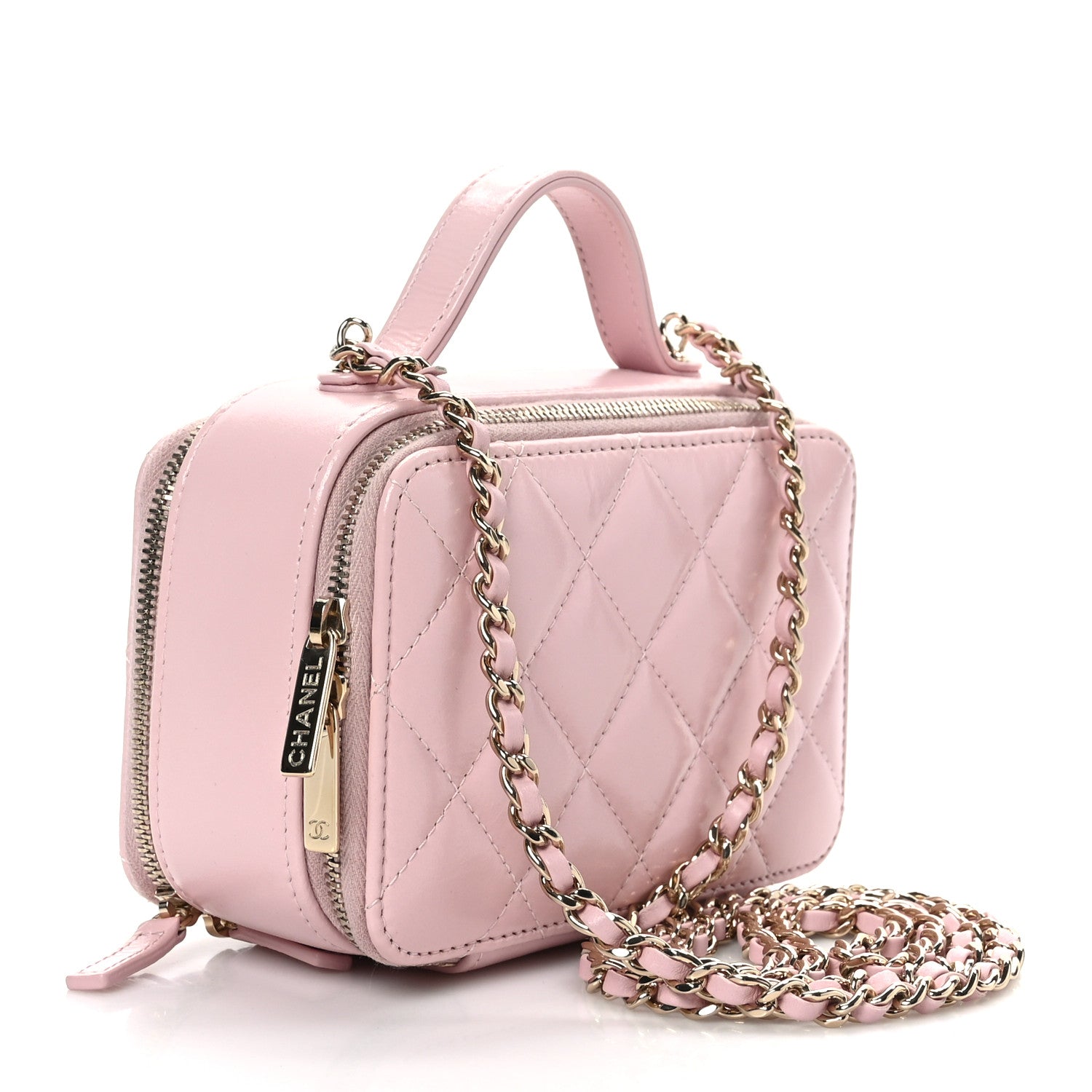 Chanel Glazed Calfskin Quilted Small Top Handle Vanity Case Light Pink 3 of 10