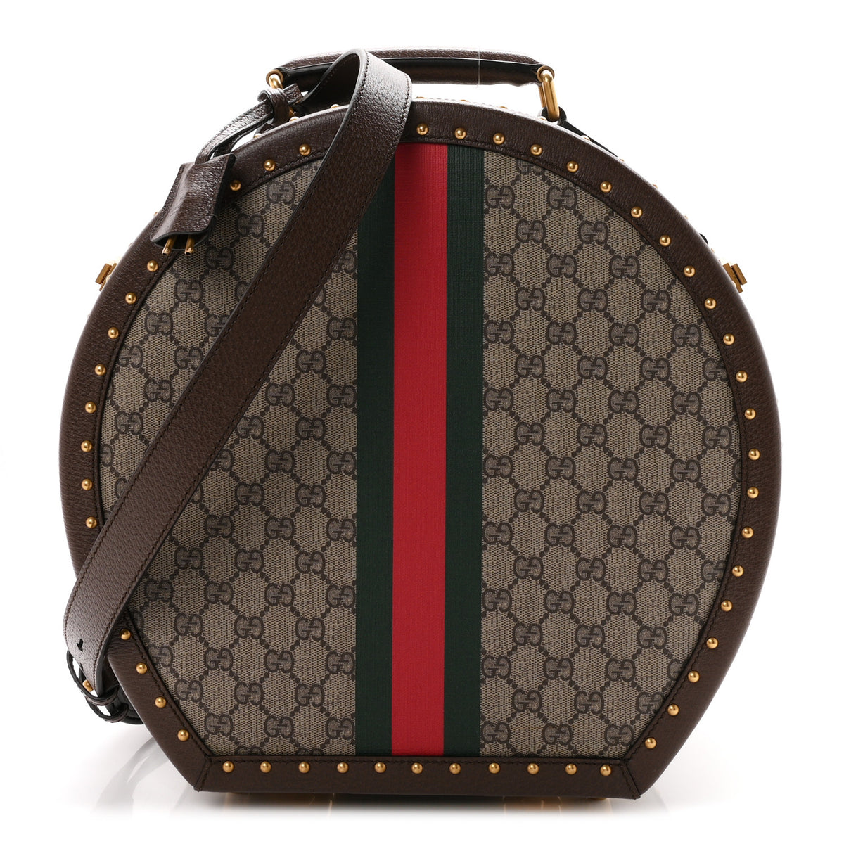 GG Supreme Monogram Textured Dollar Calfskin Web Savoy Hat Box Beige Ebony New Acero