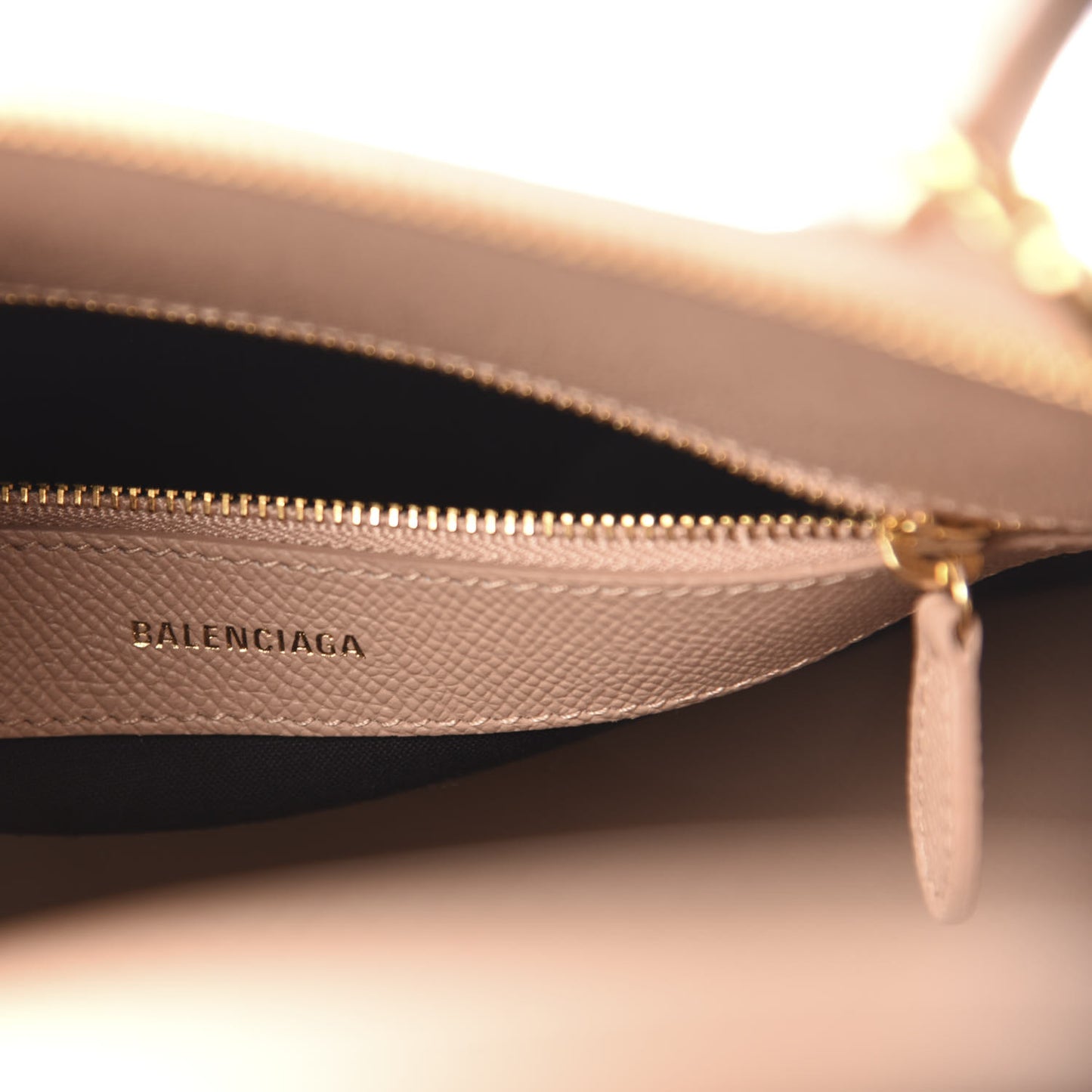 Signature Grained Calfskin Logo S Ville Top Handle Bag Nude Beige White