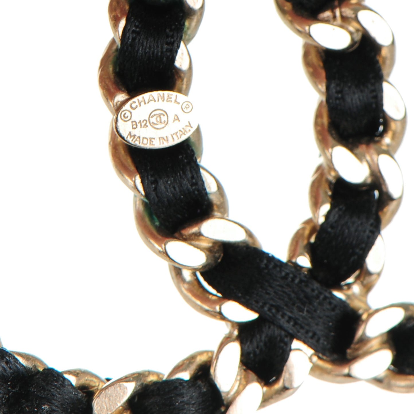 Satin CC Chain Earrings Light Gold Black