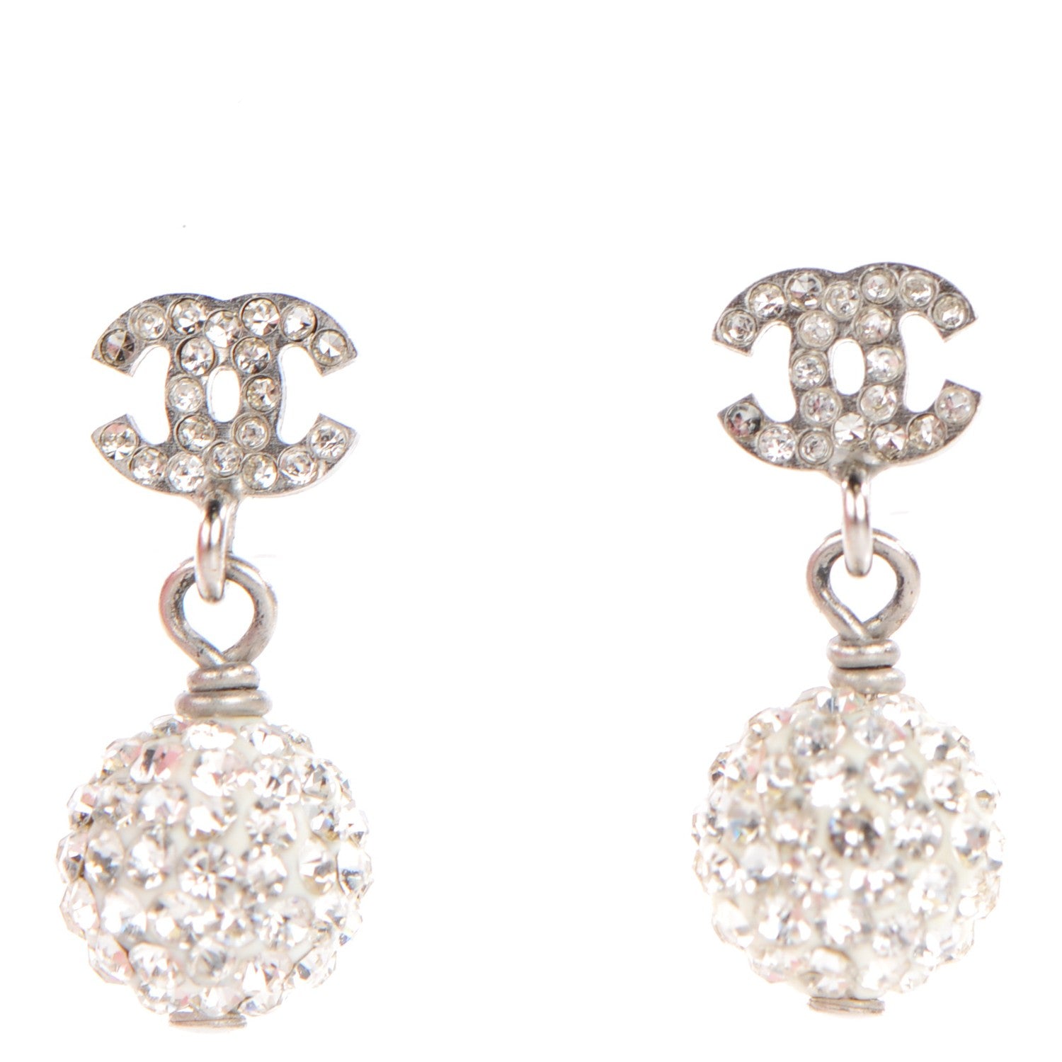 Chanel Crystal CC Drop Earrings White 1 of 5