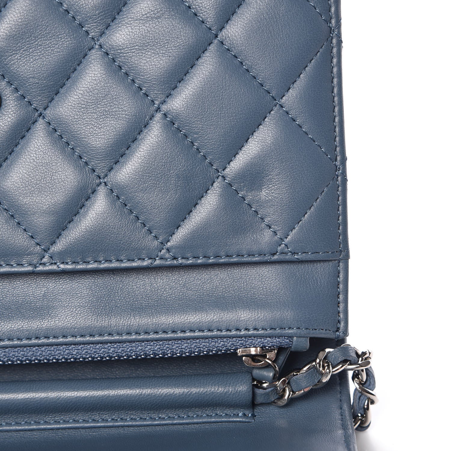 Chanel Lambskin Quilted Wallet On Chain WOC Blue 11 of 11