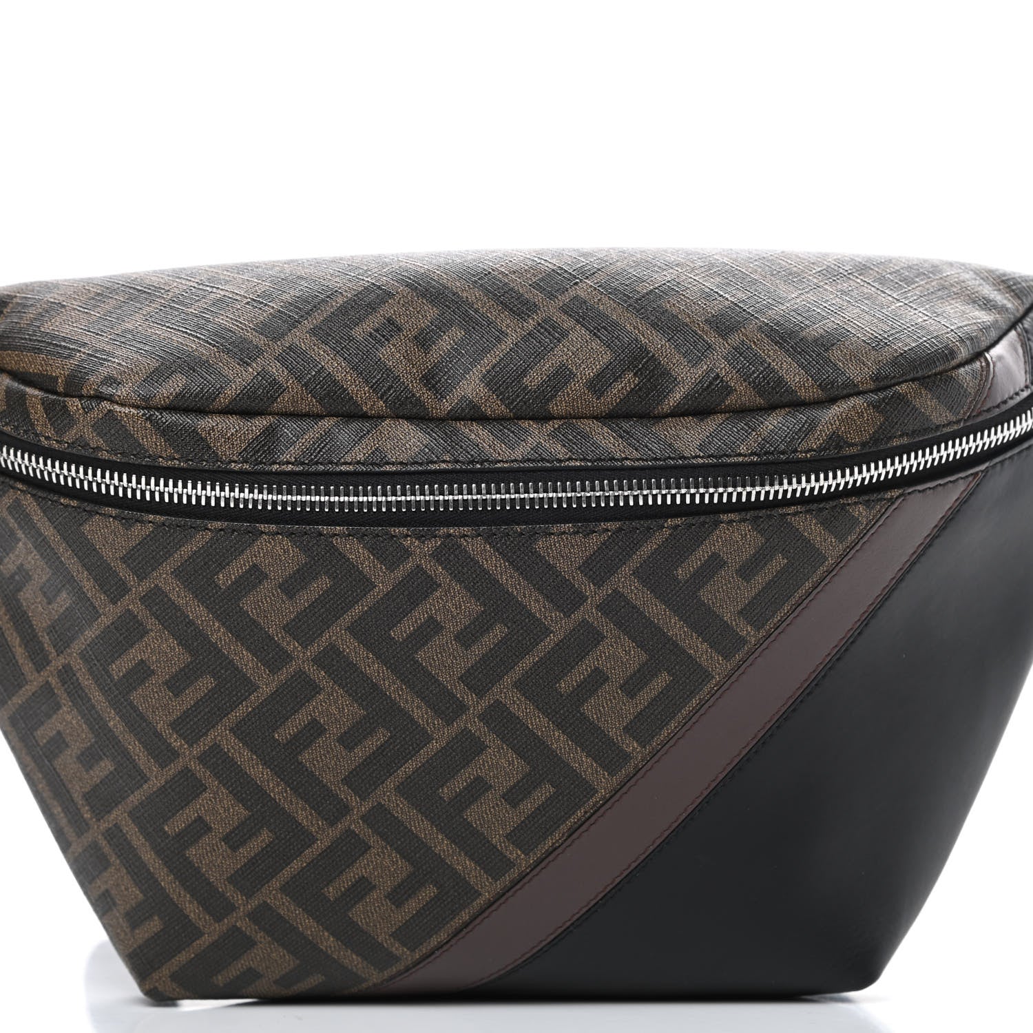 Fendi Glazed Fabric Vitello Liberty FF 1974 Diagonal Belt Bag Tobacco Moresco Black 8 of 12