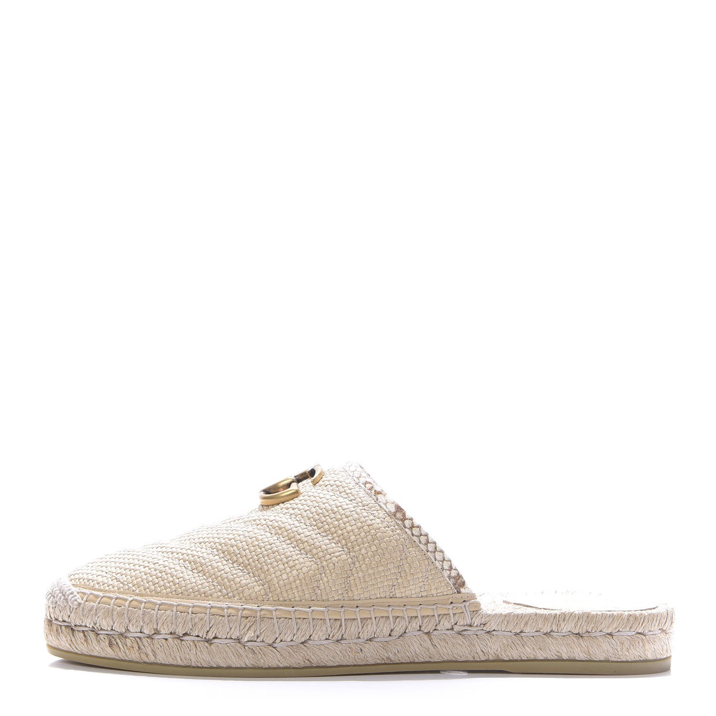 Straw Elaphe Matelasse GG Marmont Espadrille Slippers 39.5 Natural Cream Brown
