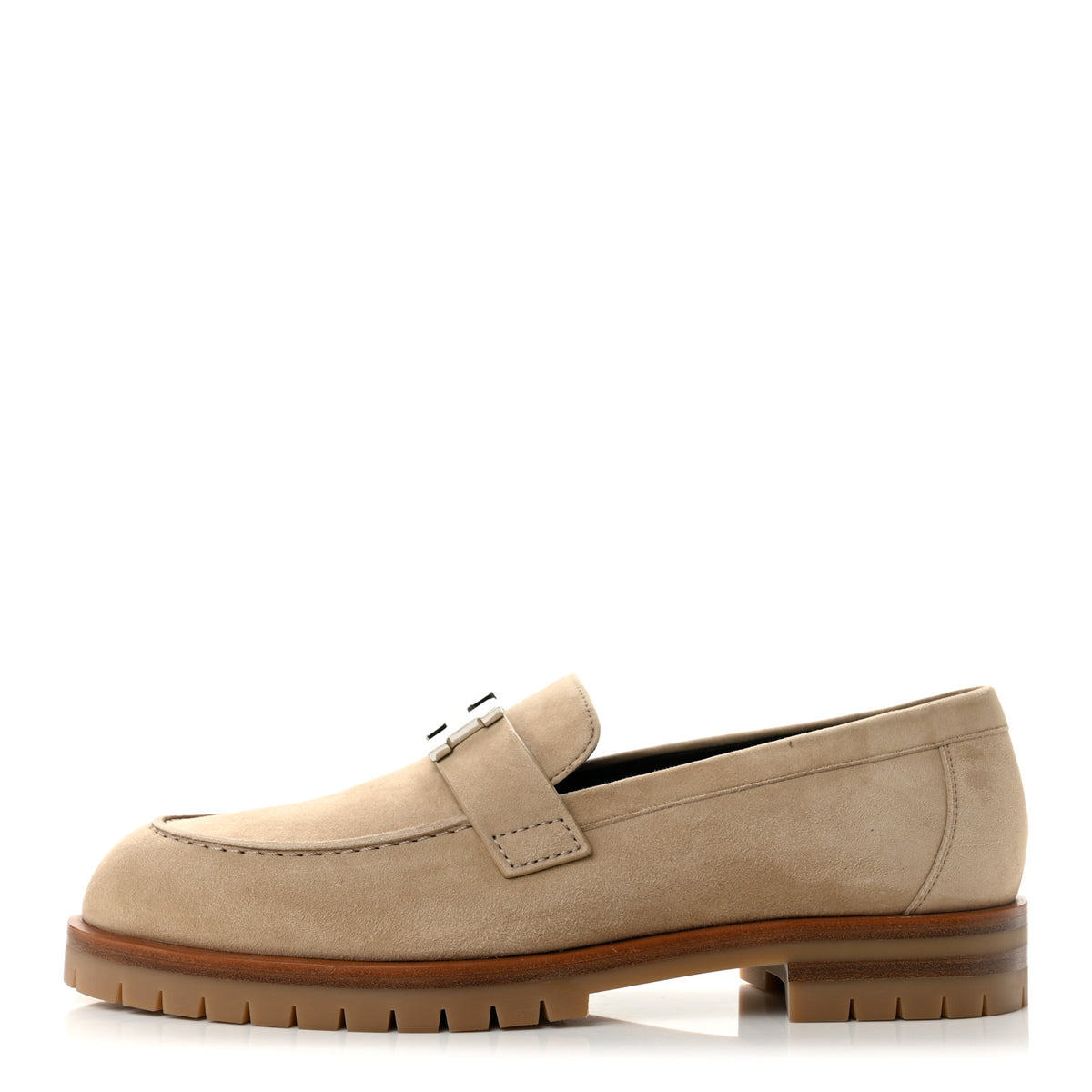 Suede Goatskin Womens Faubourg Loafers 38 Beige Argile