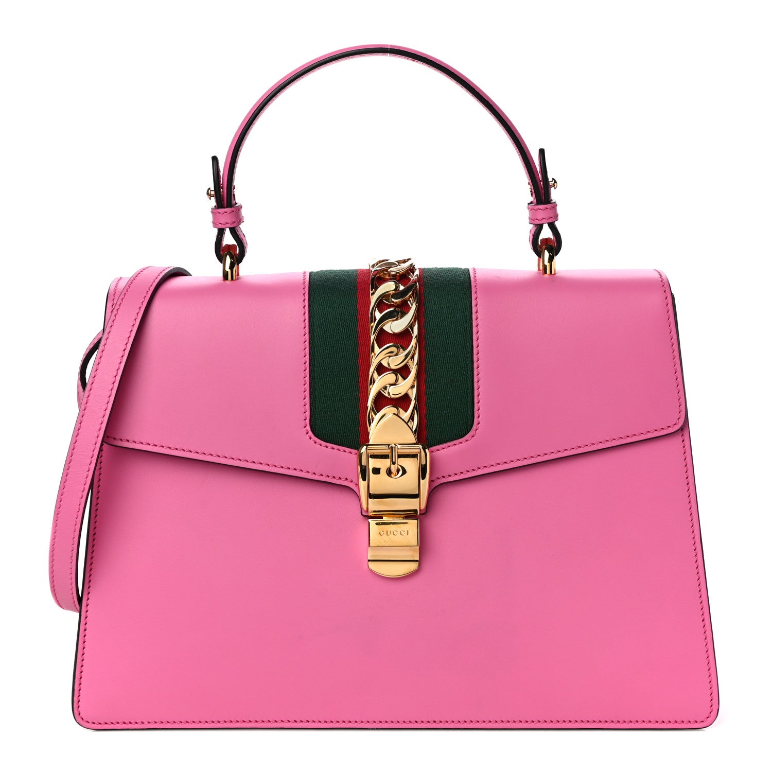 Gucci Vitello Fontanella Web Medium Sylvie Top Handle Bag Pink Tropical Flower 1 of 19