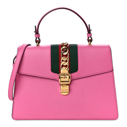 Gucci Vitello Fontanella Web Medium Sylvie Top Handle Bag Pink Tropical Flower 1 of 19