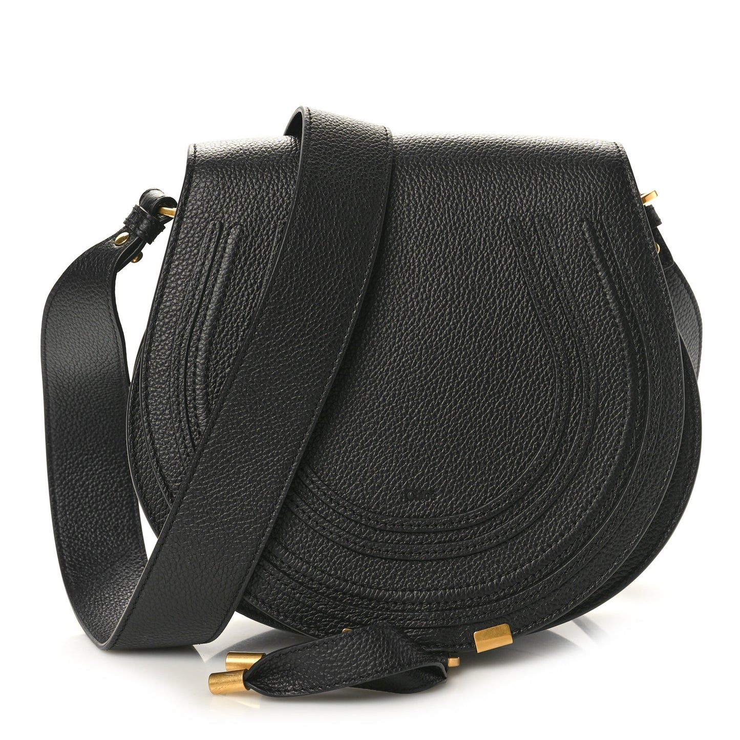 Grained Calfskin Medium Marcie Round Crossbody Bag Black