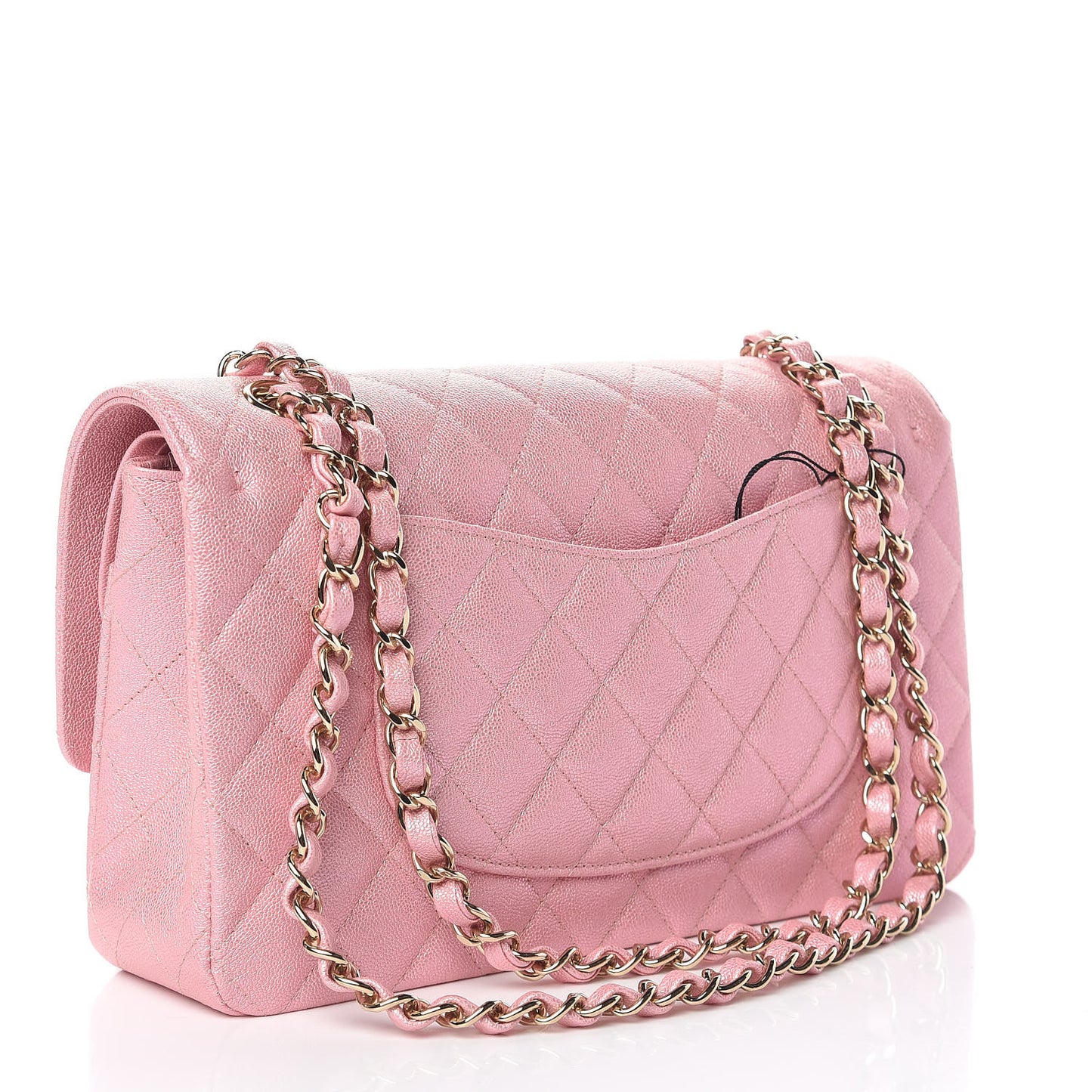 Iridescent Caviar Quilted Medium Double Flap Rose Pink