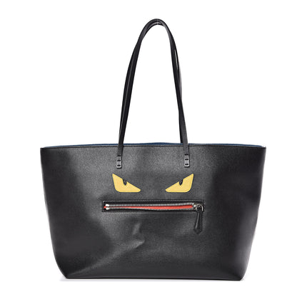 Fendi Vitello Elite Cuoio Monster Buggies Medium Roll Tote Black Multicolor Blue Cobalto 1 of 12