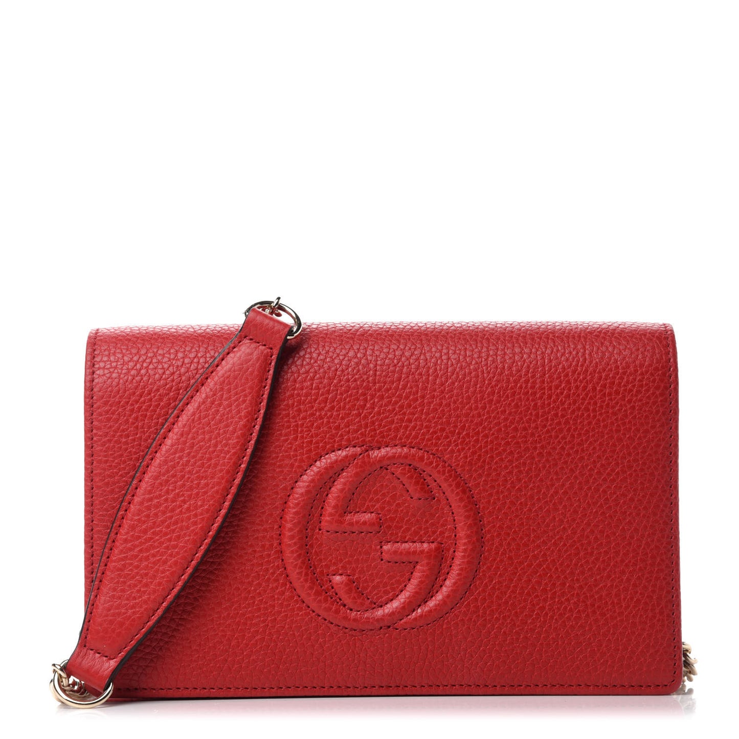 Pebbled Calfskin Soho Wallet on Chain Hibiscus Red