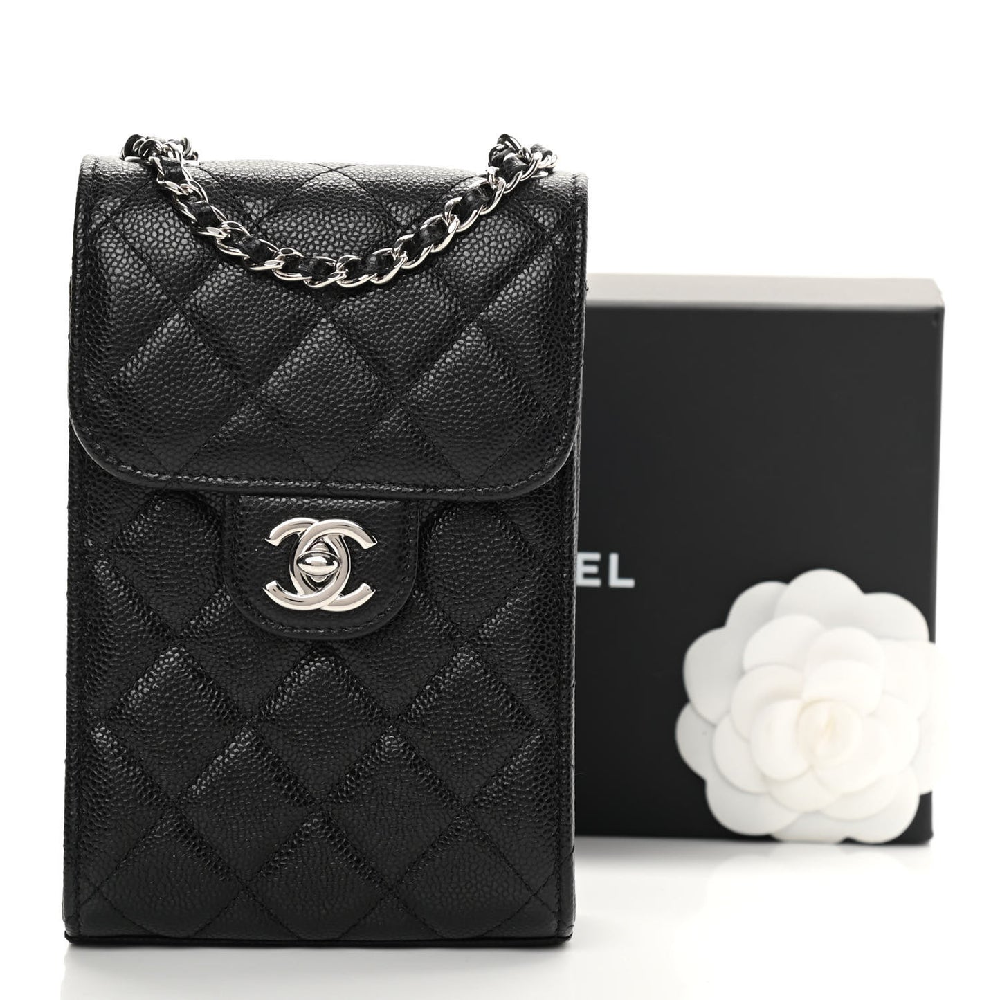 Caviar Quilted Classic Phone Holder Black