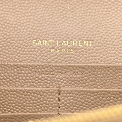 Saint Laurent Grain De Poudre Mixed Matelasse Triquilt Monogram Chain Wallet Dark Beige 6 of 9