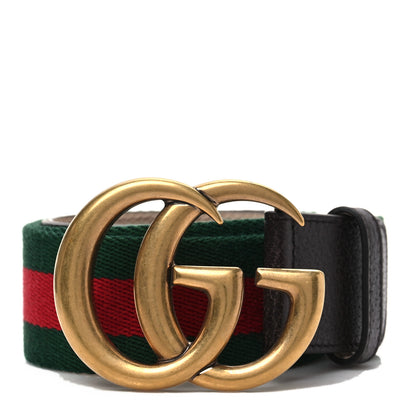 Gucci Nylon Textured Calfskin Double G Web 40mm Belt 80 32 Green Red Dark Cocoa 1 of 4