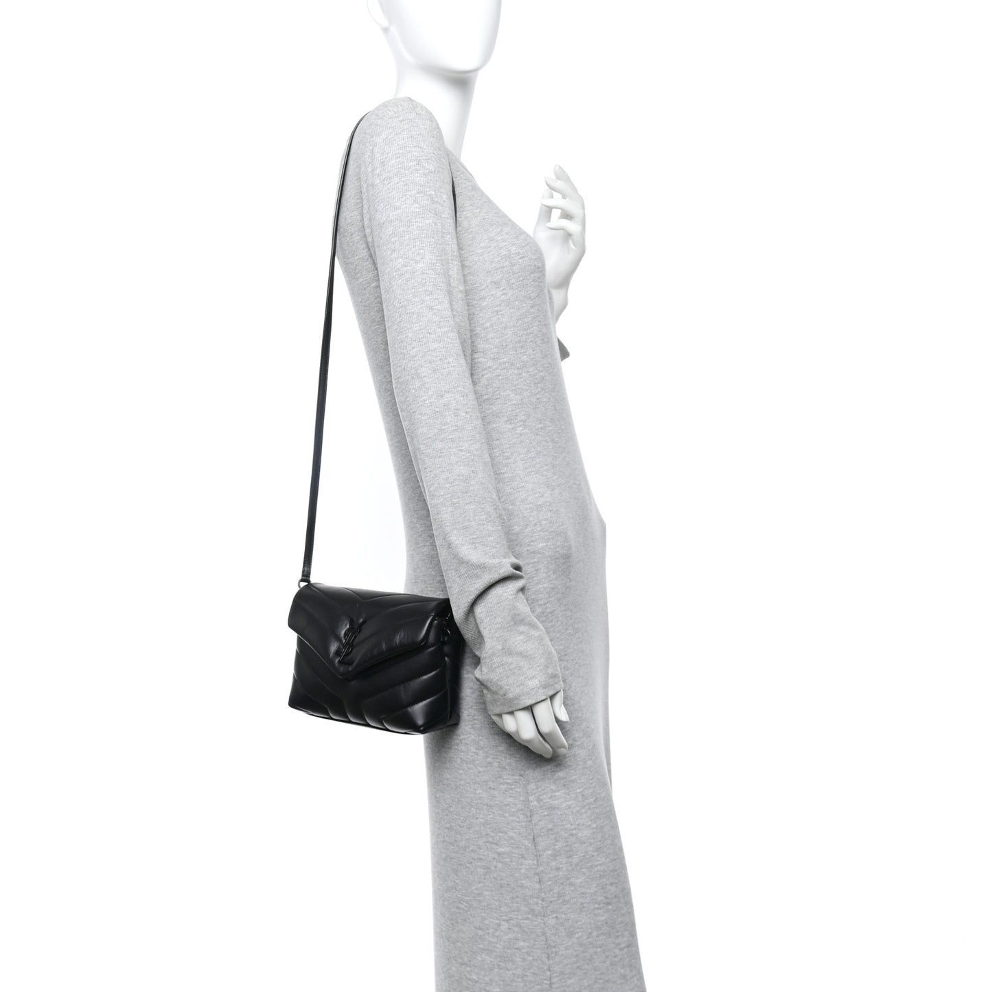 Calfskin Y Quilted Monogram Monochrome Toy Loulou Crossbody Bag Black