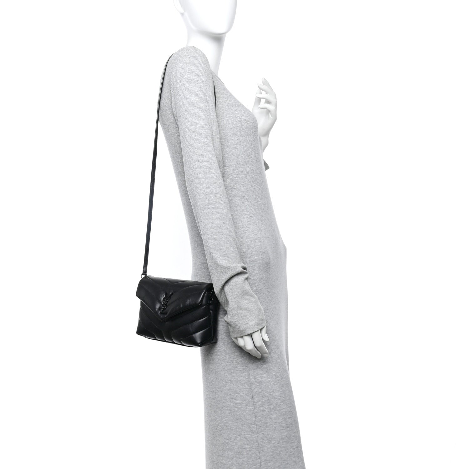 Saint Laurent Calfskin Y Quilted Monogram Monochrome Toy Loulou Crossbody Bag Black 2 of 10
