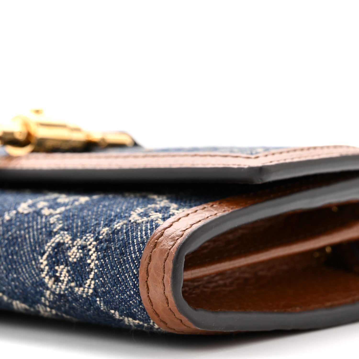 Gucci New Denim GG Monogram Jackie 1961 Chain Wallet Blue Tea Cuir 11 of 11