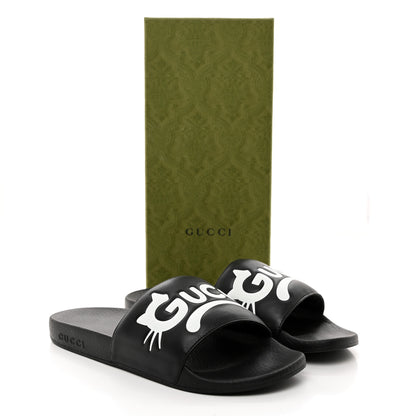 Gucci Nappa Cat Logo Womens Pursuit Slide Sandals 40 Black 10 of 10