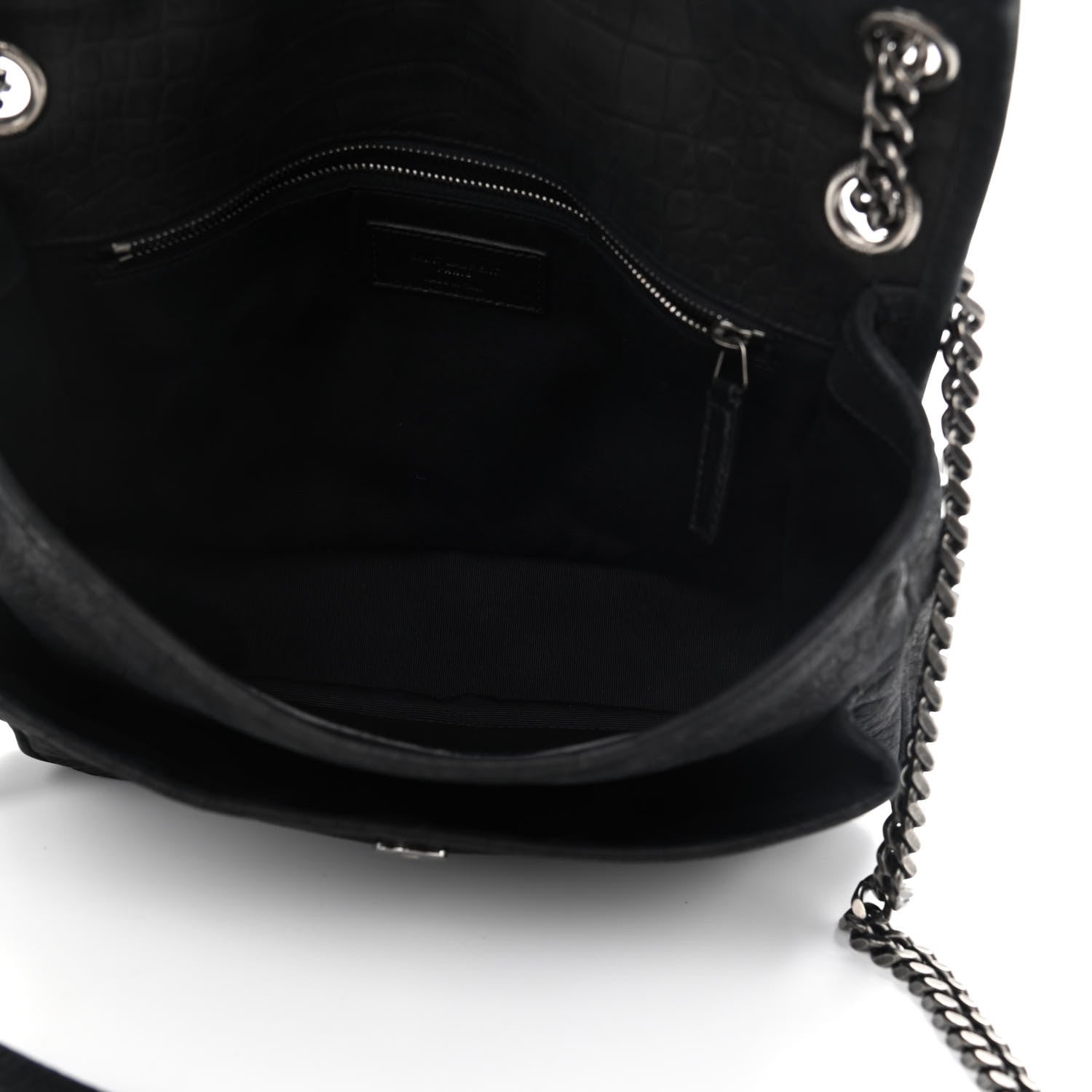 Saint Laurent Nubuck Crocodile Embossed Monogram Medium Niki Chain Satchel Black 5 of 9