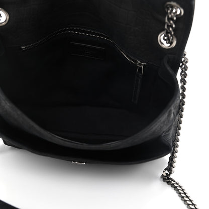 Saint Laurent Nubuck Crocodile Embossed Monogram Medium Niki Chain Satchel Black 5 of 9