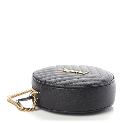 Saint Laurent Grain De Poudre Matelasse Chevron Quilted Round Vinyle Camera Bag Black 3 of 7