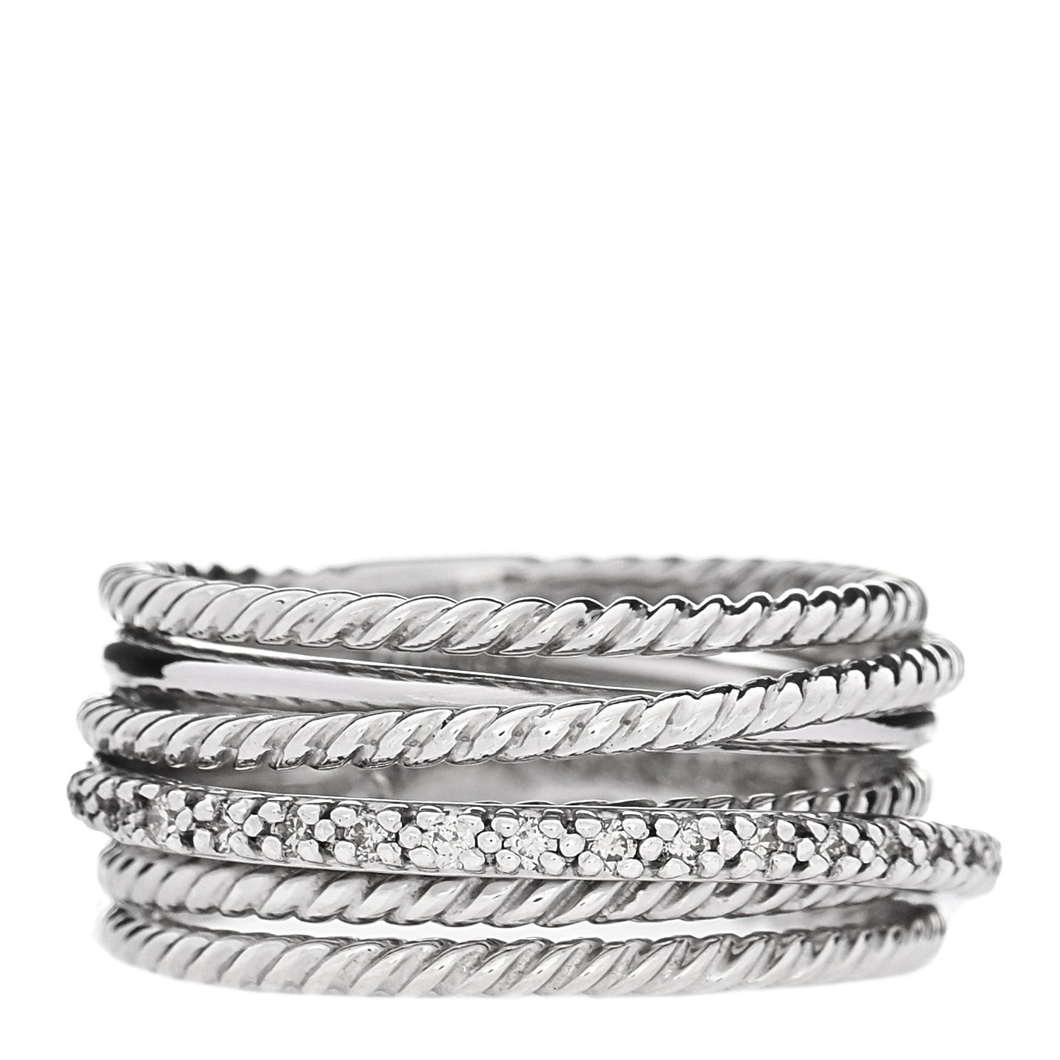 David Yurman Sterling Silver Diamond 11mm Wide Crossover Cable Ring 57 8 1 of 5