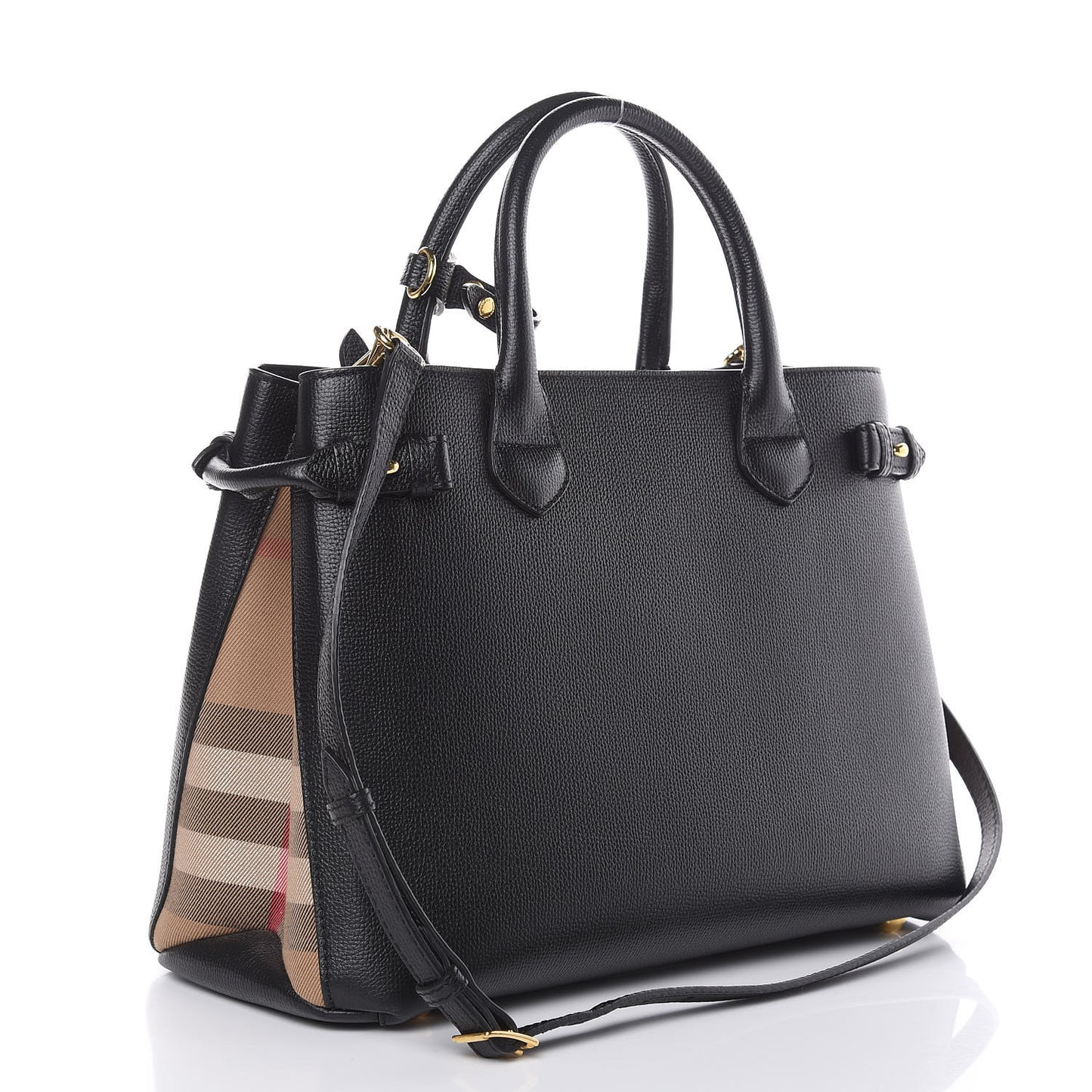 Grainy Calfskin House Check Medium Banner Tote Black