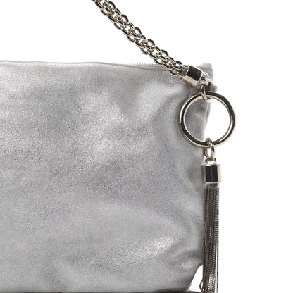 Jimmy Choo Metallic Goatskin Callie Mea Tassel Shoulder Bag Silver 7 of 11