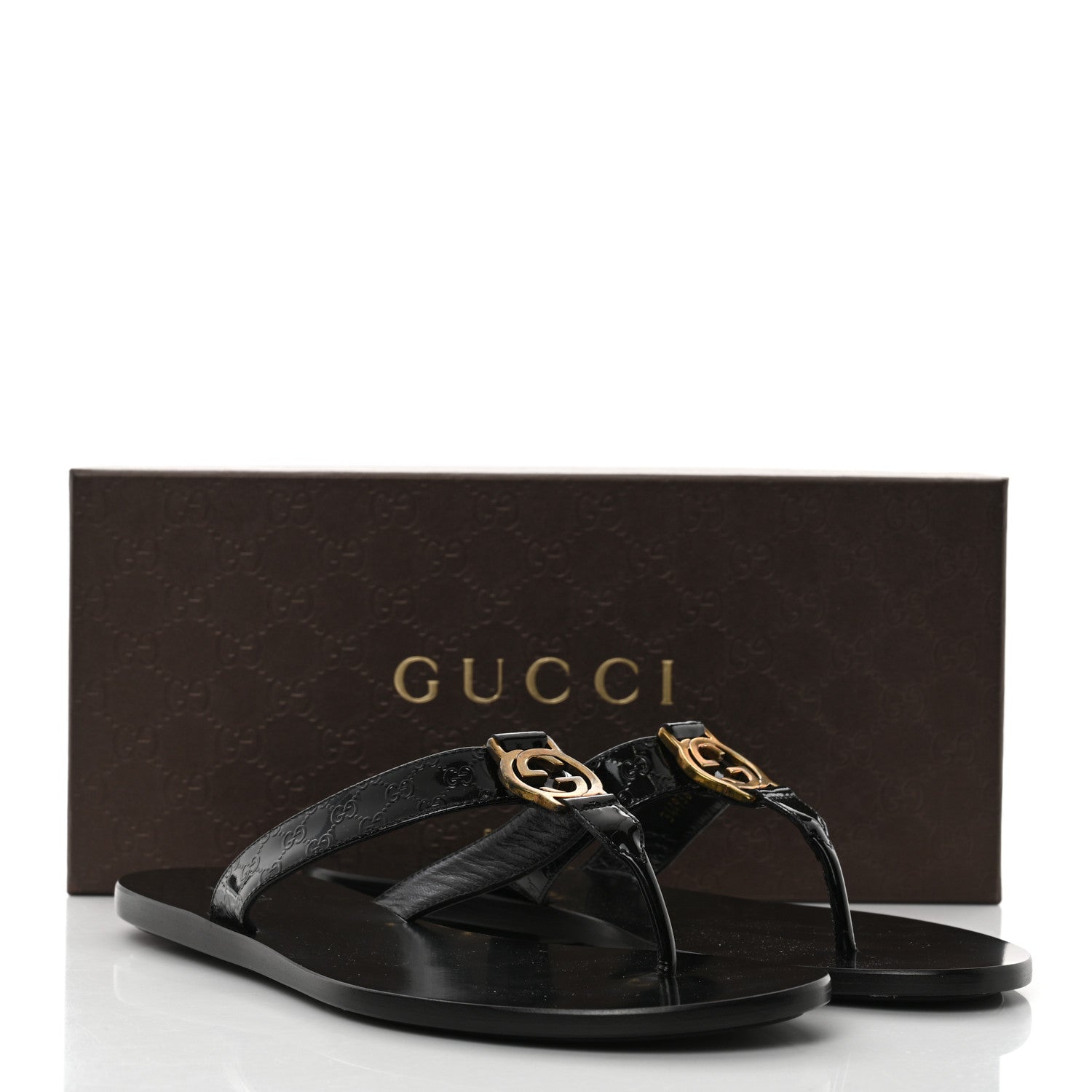 Gucci Patent Guccissima Thong Sandals 38.5 Black 9 of 9