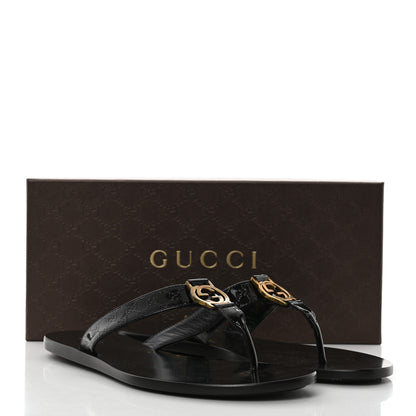 Gucci Patent Guccissima Thong Sandals 38.5 Black 9 of 9