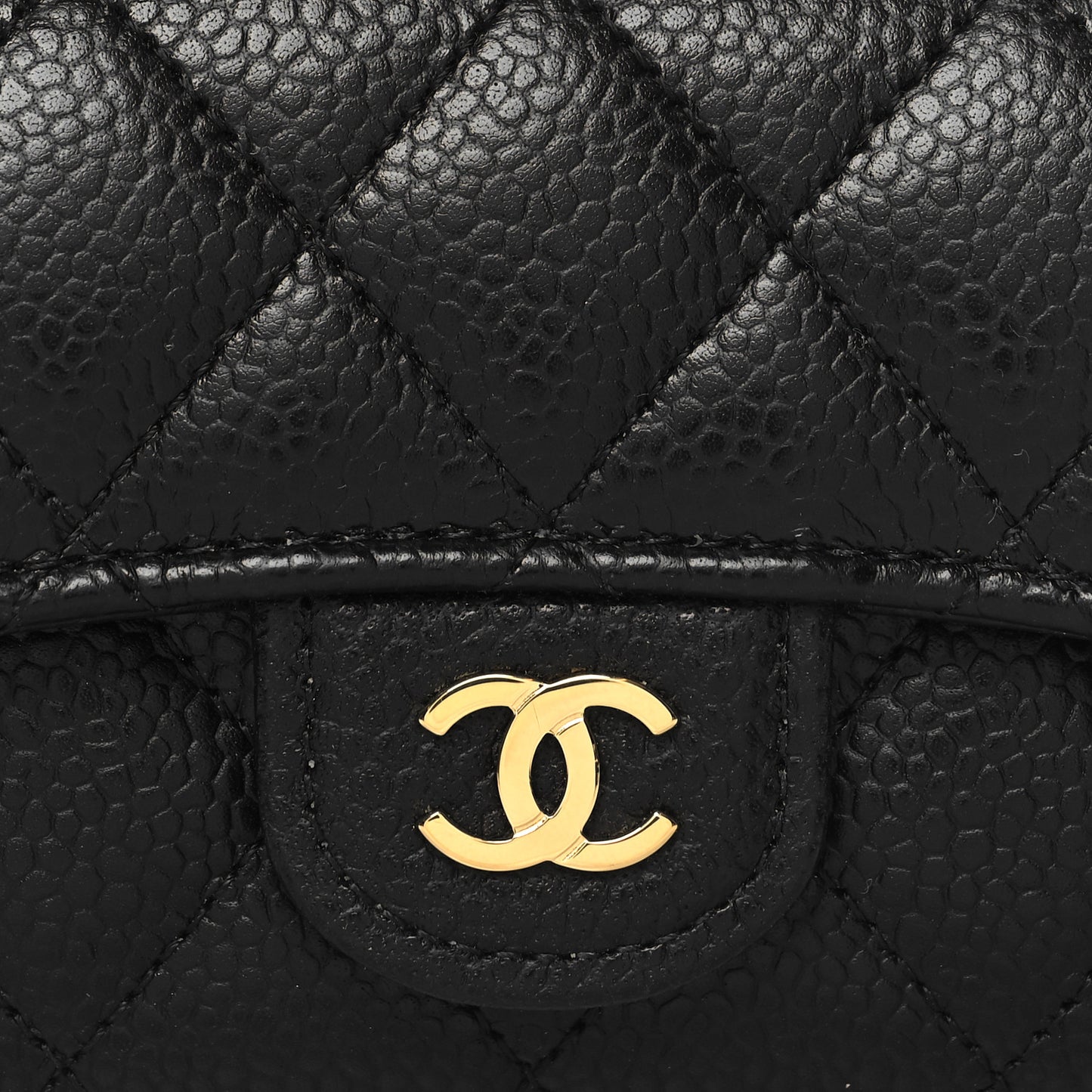 Caviar Quilted Flap Card Holder Wallet Black