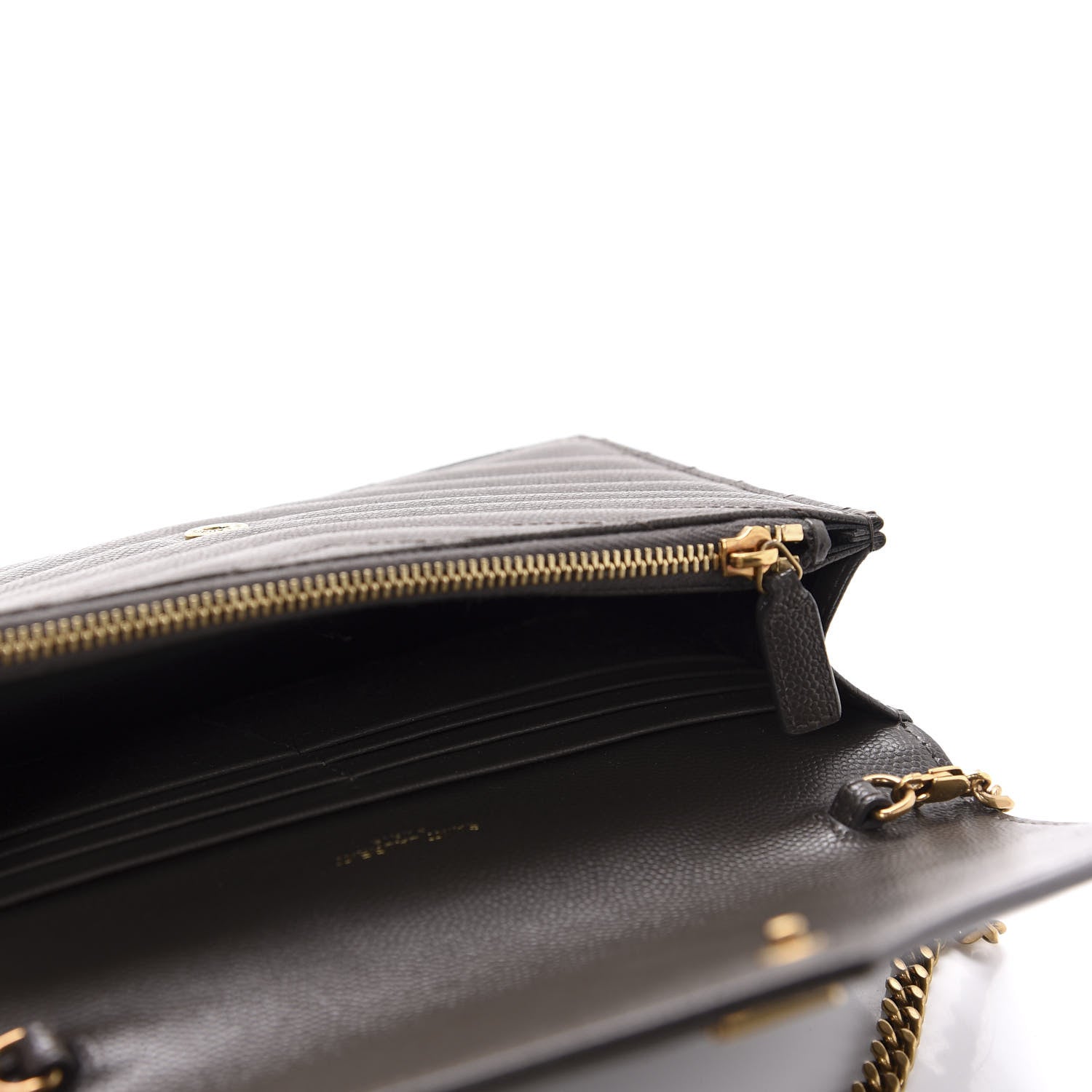 Saint Laurent Grain De Poudre Matelasse Chevron Monogram Envelope Chain Wallet Pebble 5 of 11