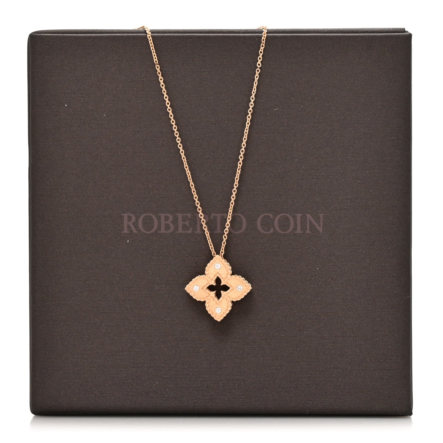 Roberto Coin 18K Rose Gold Diamond Petite Venetian Princess Flower Pendant Necklace 7 of 7