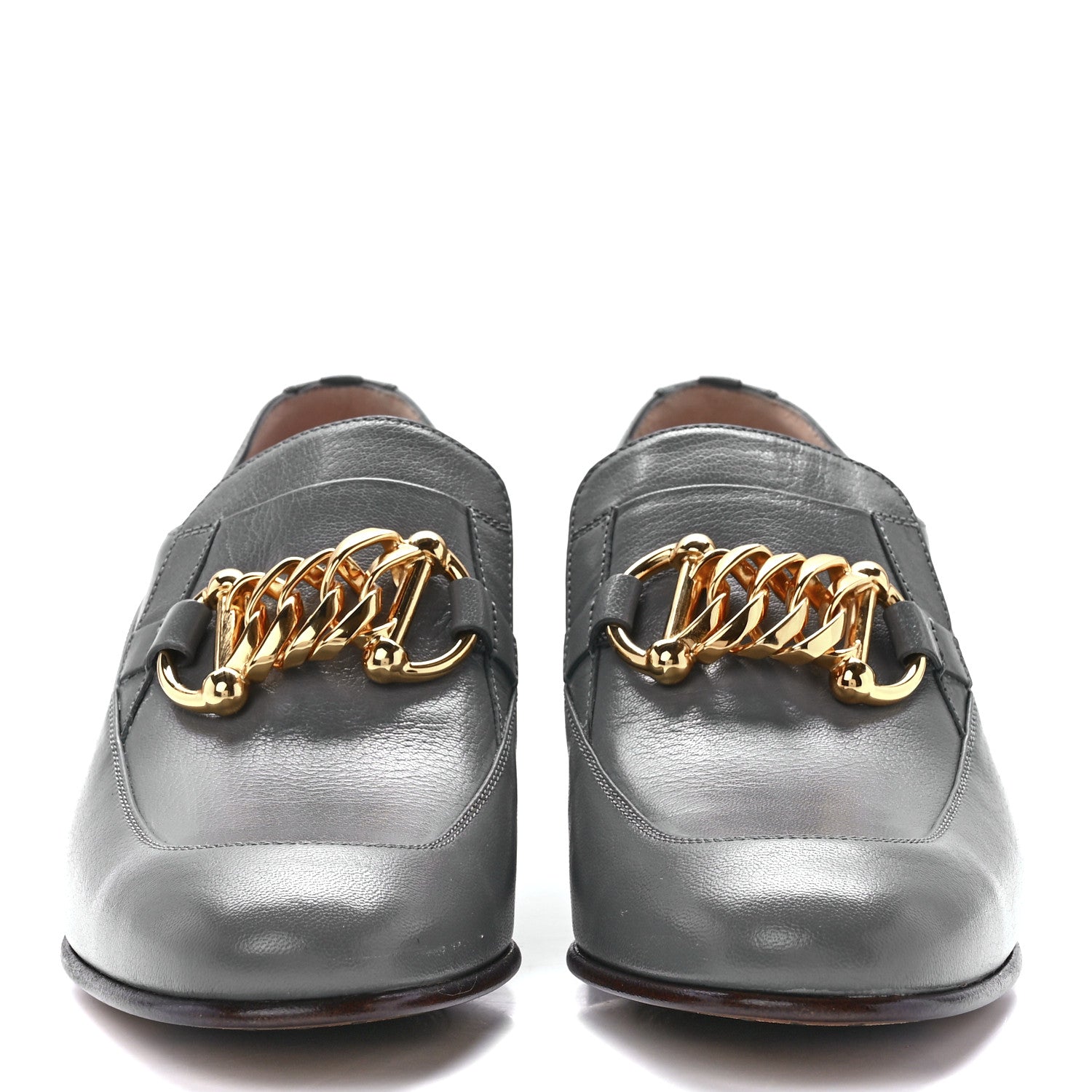 Gucci Goatskin Womens Chain Mid-Heel Loafers 39 Dusty Grey 2 of 10