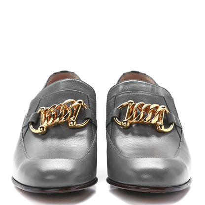 Gucci Goatskin Womens Chain Mid-Heel Loafers 39 Dusty Grey 2 of 10