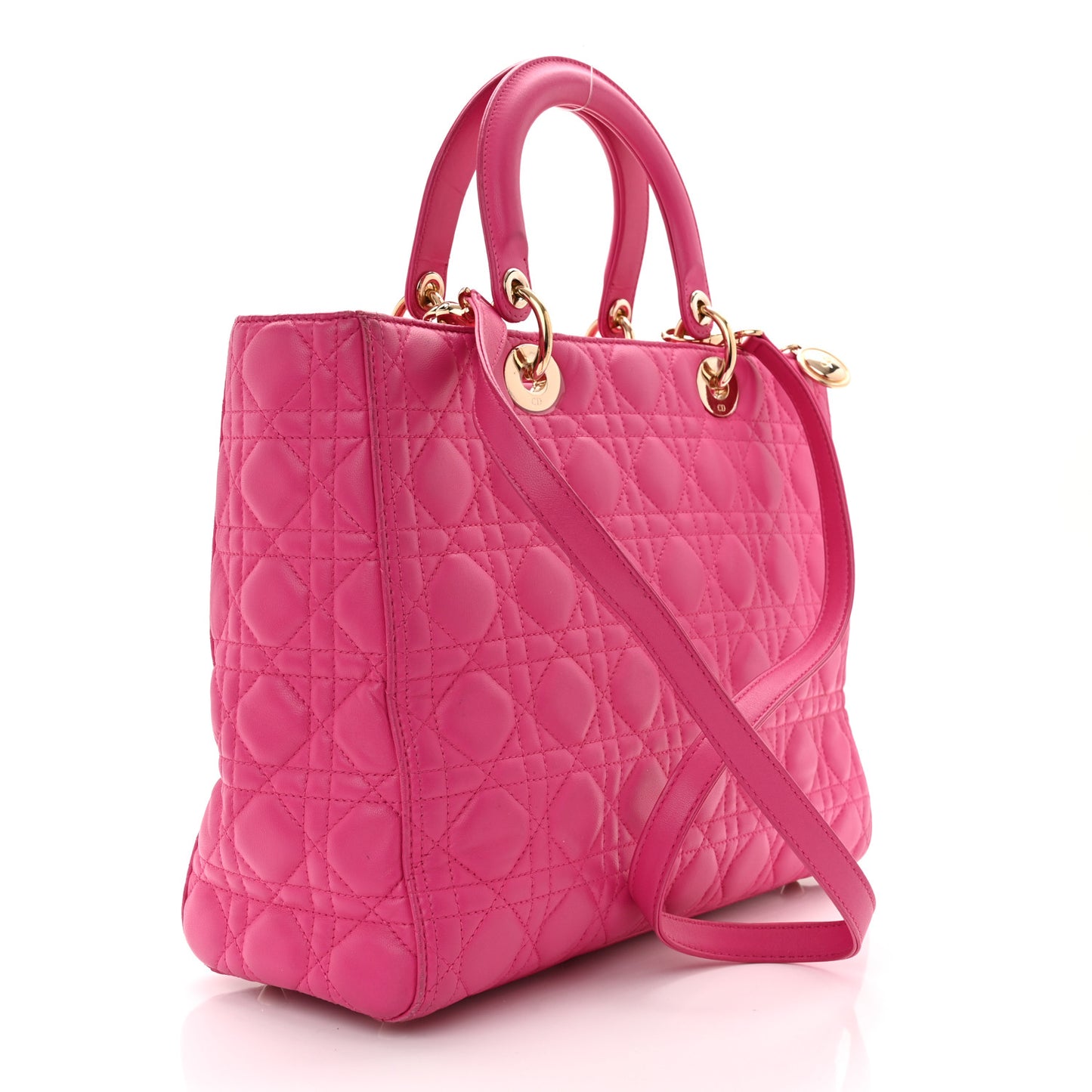 Lambskin Cannage Large Lady Dior Fuchsia