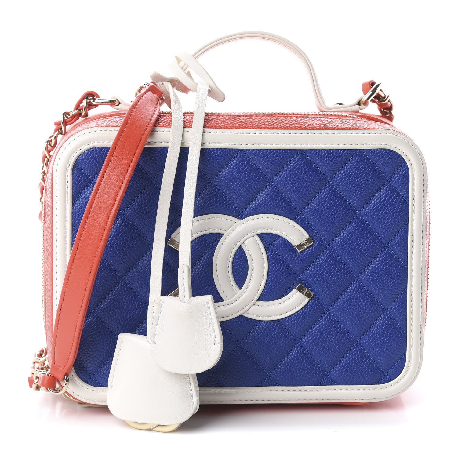 Chanel Caviar Quilted Medium CC Filigree Vanity Case Blue White Red 1 of 9