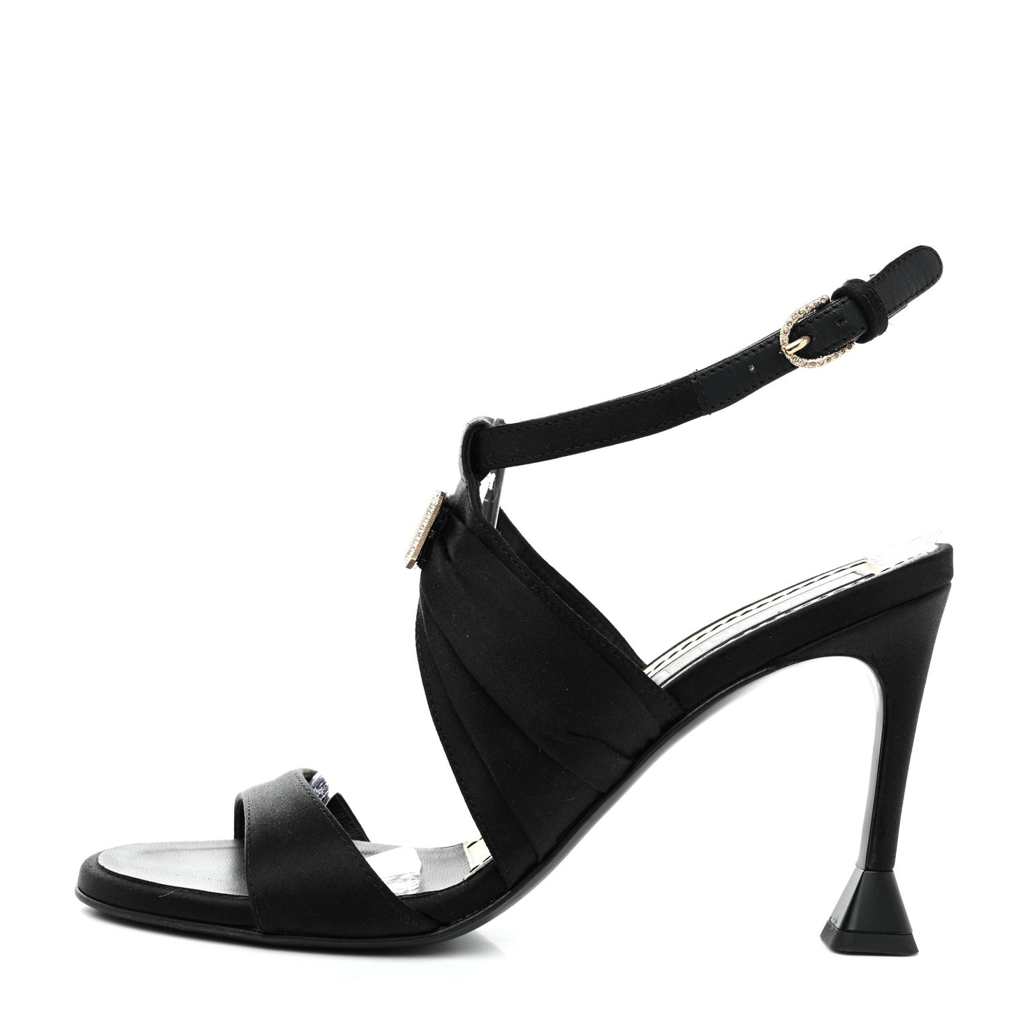 Satin Crystal Square CC Sandals 36 Black