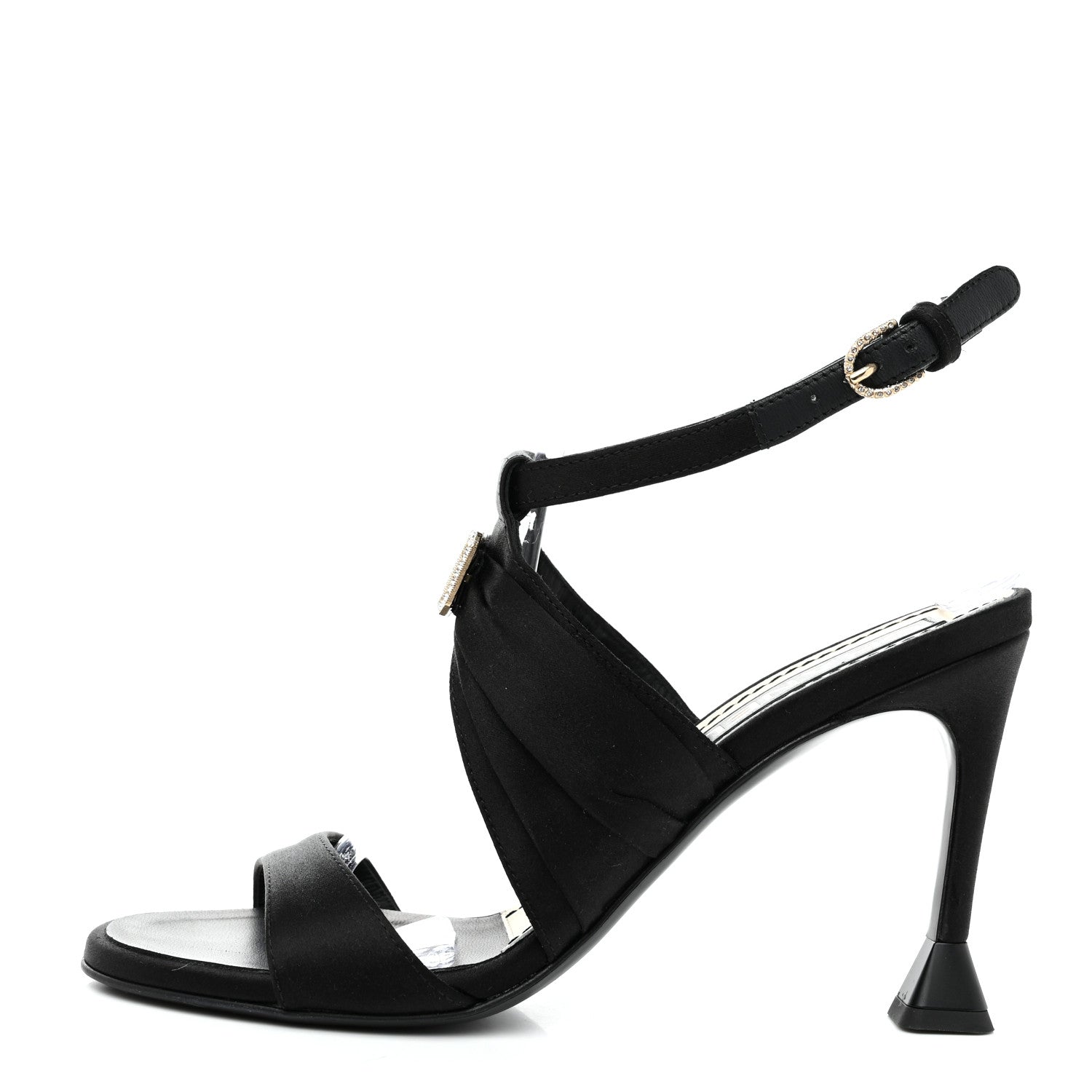 Chanel Satin Crystal Square CC Sandals 36 Black 1 of 9