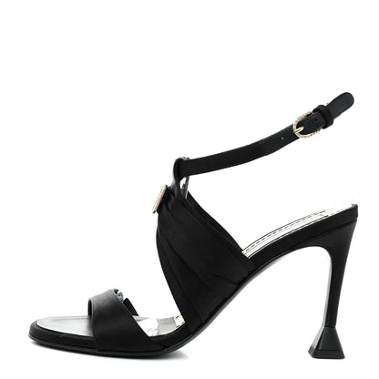 Chanel Satin Crystal Square CC Sandals 36 Black 1 of 9