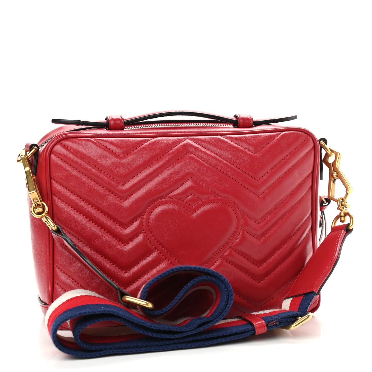 Calfskin Matelasse Sylvie Web Small GG Marmont Top Handle Shoulder Bag Hibiscus Red