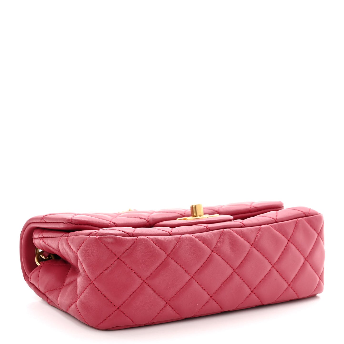 Lambskin Quilted Mini Rectangular Pearl Crush Flap Fuchsia