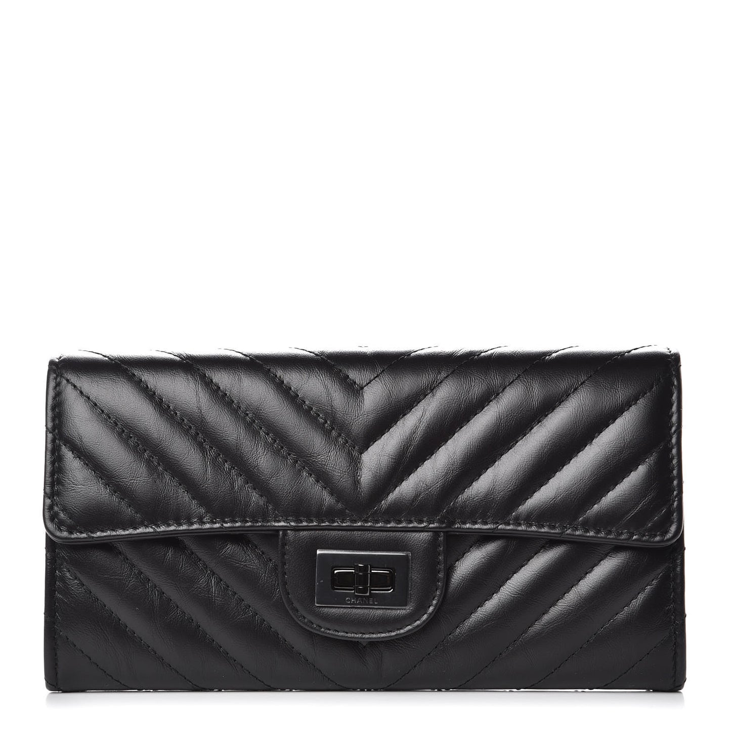 Aged Calfskin Chevron Quilted 2.55 Reissue Flap Wallet So Black