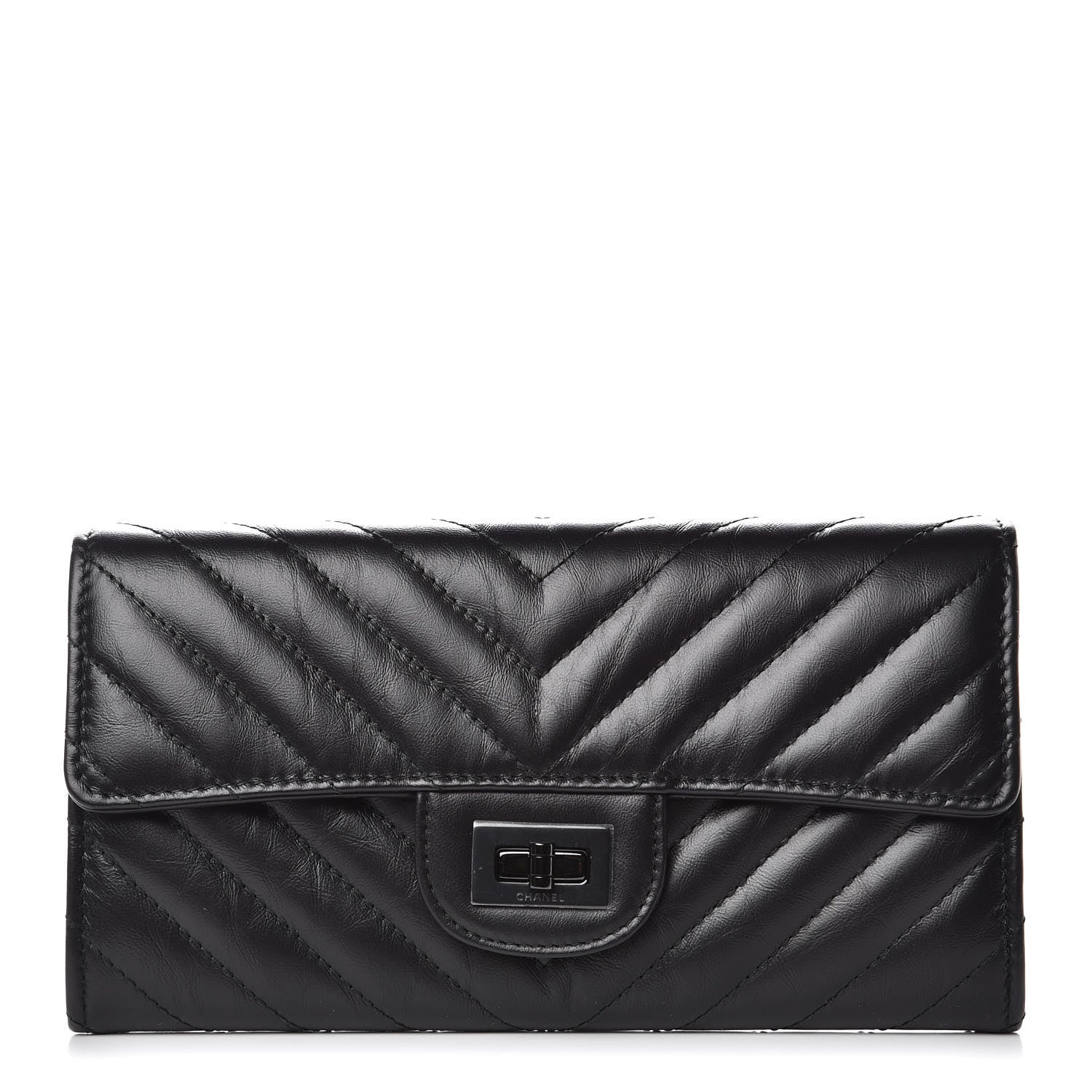 Chanel Aged Calfskin Chevron Quilted 2.55 Reissue Flap Wallet So Black 1 of 9