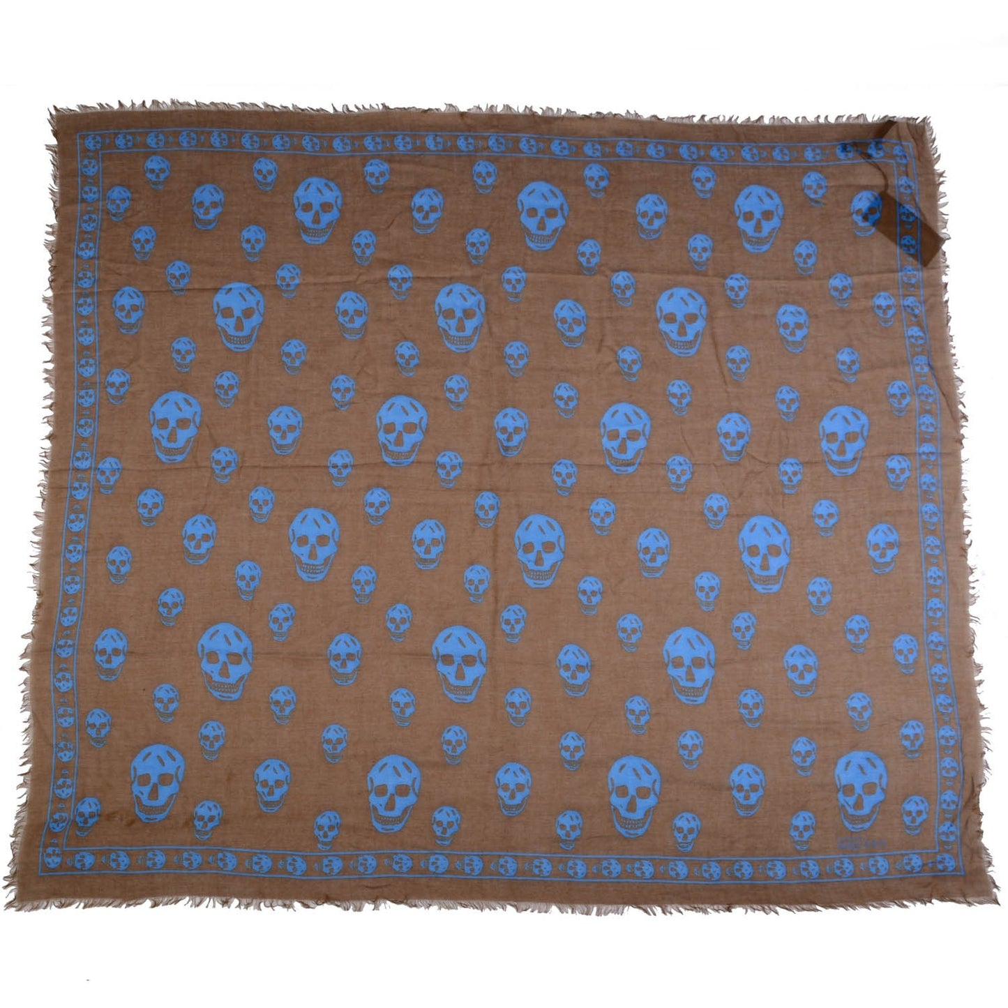 Modal Silk Fringe Edge Skull Scarf Brown Blue