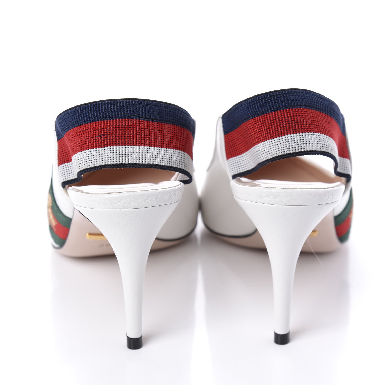 Gucci Malaga Kid Web Sylvie Mid Heel Slingback Pumps 36 White 6 of 10