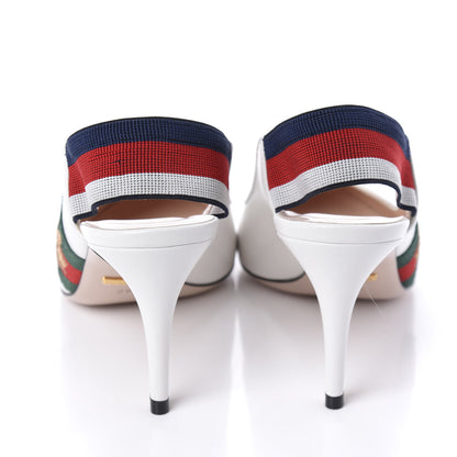 Gucci Malaga Kid Web Sylvie Mid Heel Slingback Pumps 36 White 6 of 10