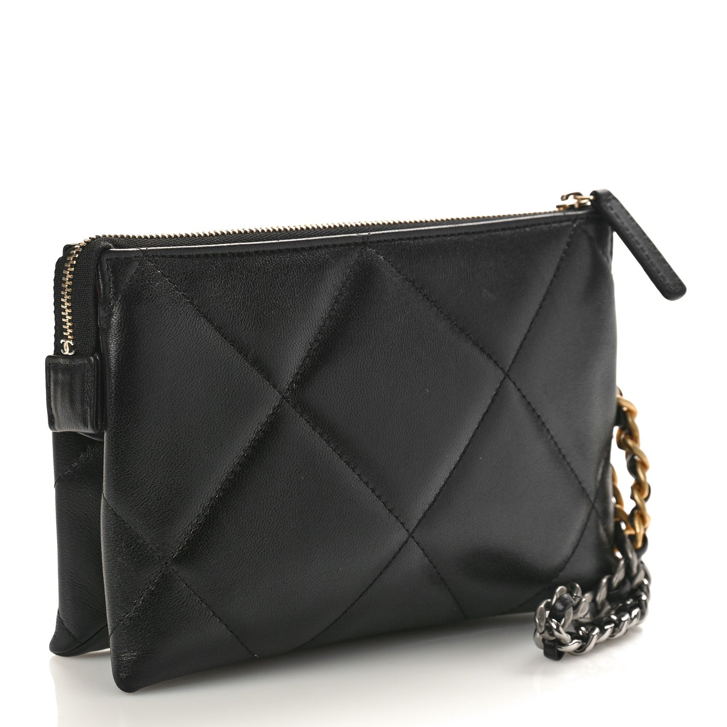 Chanel Shiny Goatskin Quilted Small Chanel 19 Pouch With Handle Black 4 of 9