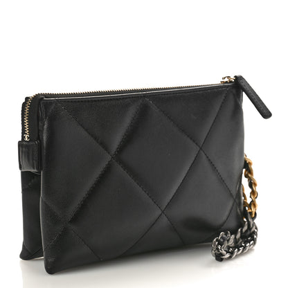 Chanel Shiny Goatskin Quilted Small Chanel 19 Pouch With Handle Black 4 of 9